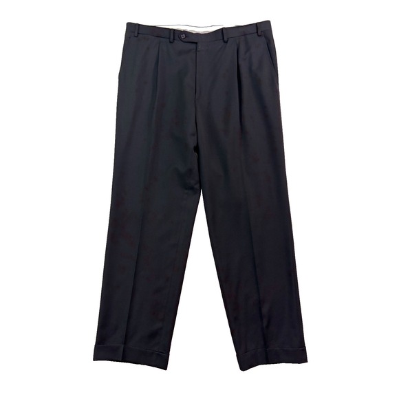 Canali 1934 38x32 Black Dress Suit Pants Pleated Cuffed Italy Wool Trouser